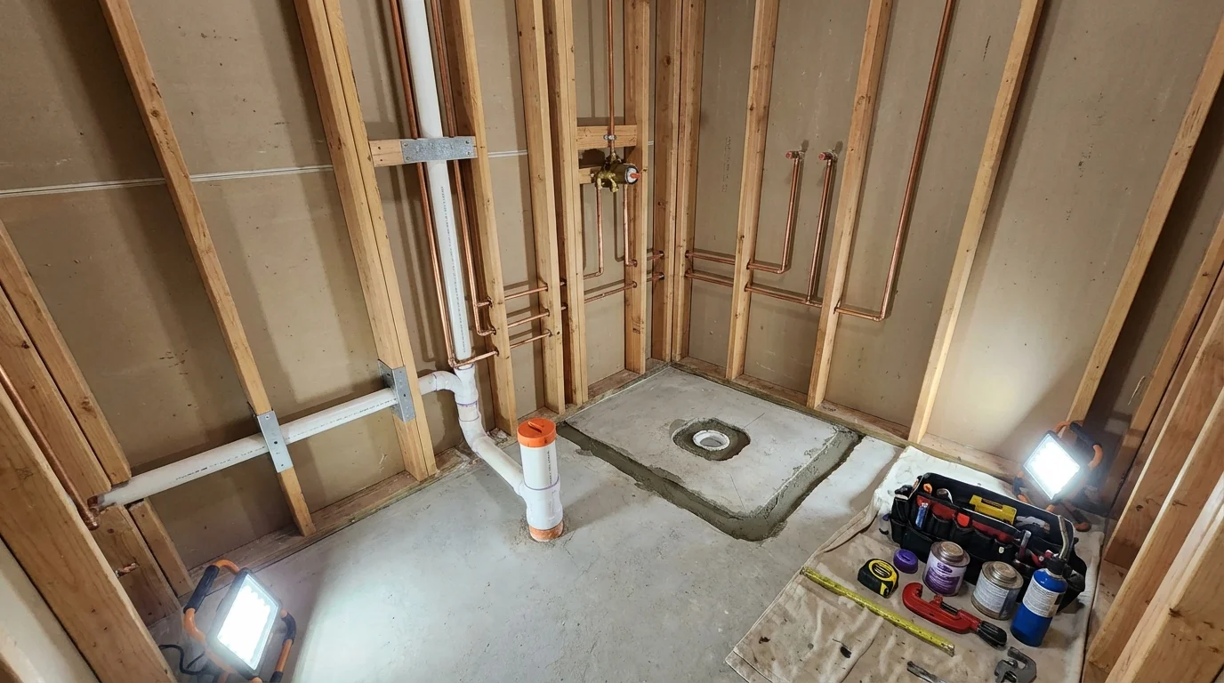 Bathroom rough-in plumbing during remodel by Johns Plumbing LLC in Titusville