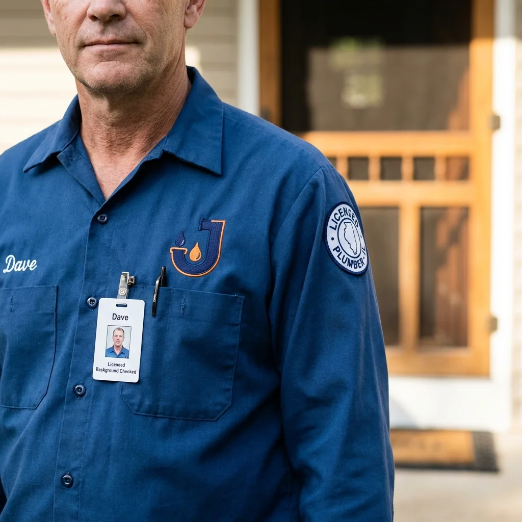 Licensed plumber showing ID badge in Titusville, PA