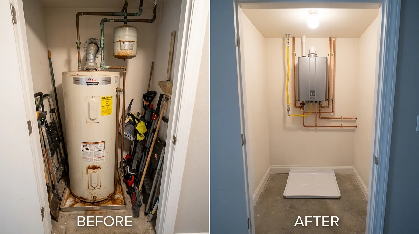 Tank water heater versus wall-mounted tankless unit comparison for Titusville, PA homeowners