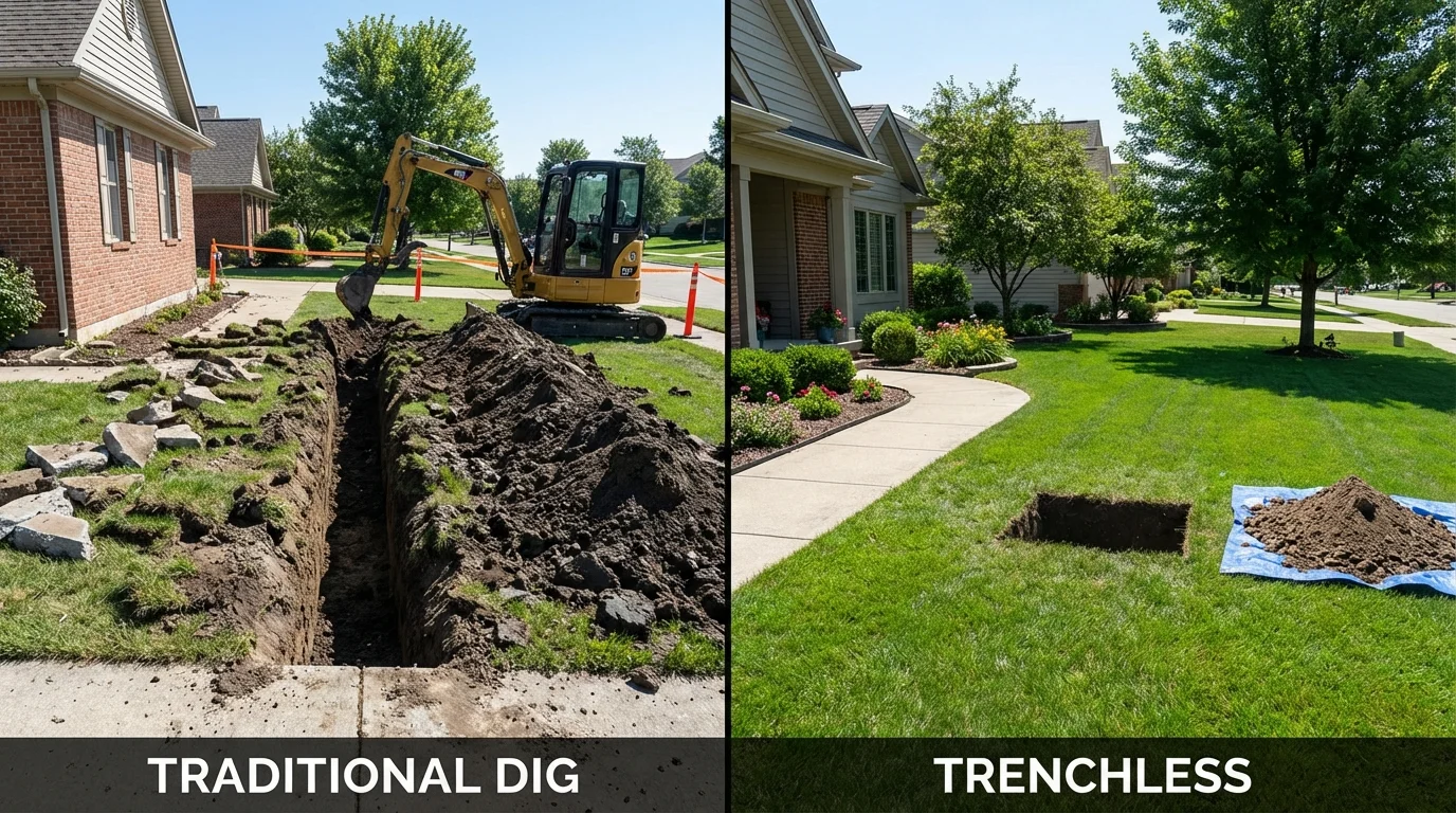 Trenchless sewer repair with minimal yard damage versus traditional excavation in Titusville, PA